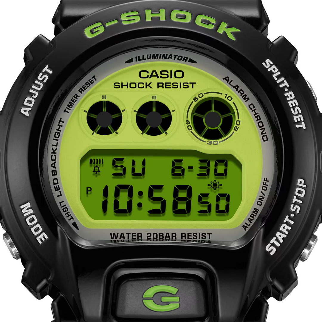 g-shock dw6900rcs 1 vibrant lime green dial triple graph