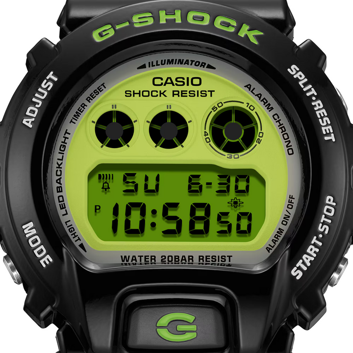 g-shock dw6900rcs 1 vibrant lime green dial triple graph