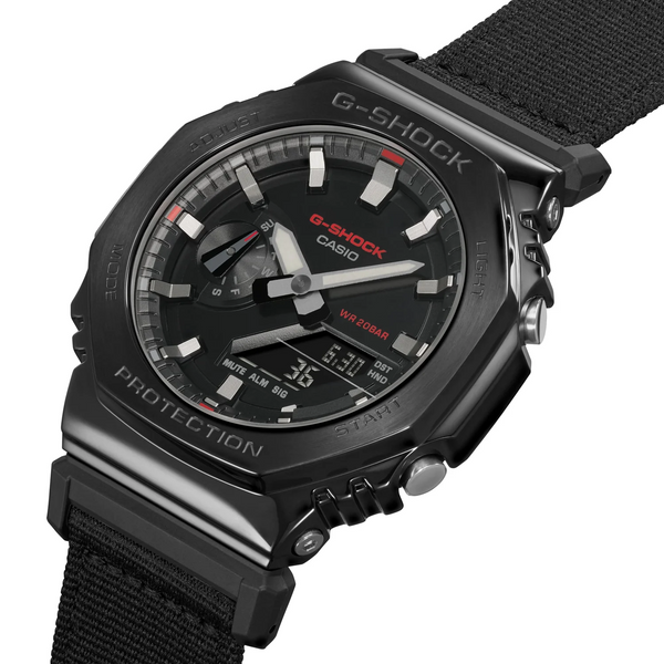 g-shock gm2100cb 1a metal clad black casioak red accents