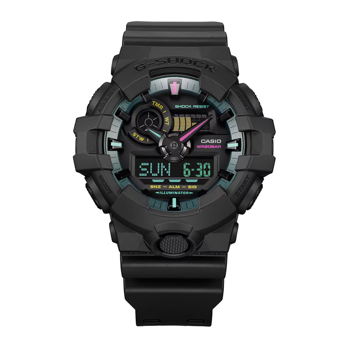 g-shock ga700mf 1a bold black vibrant color ana digi flourescent