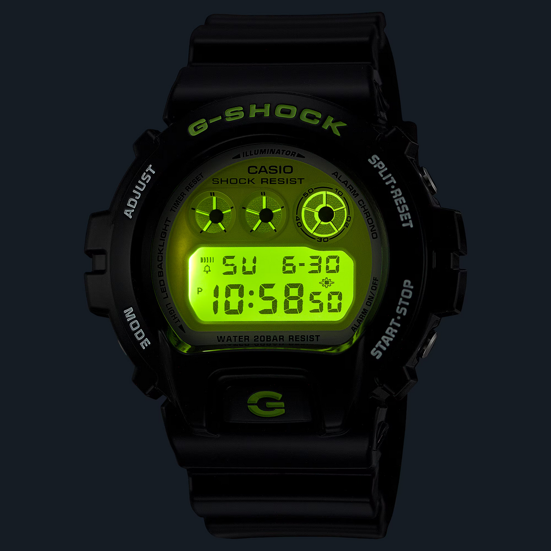 g-shock dw6900rcs 1 vibrant lime green dial triple graph