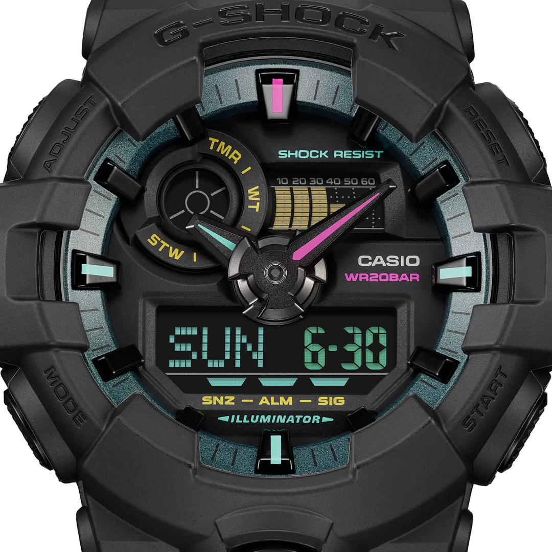 g-shock ga700mf 1a bold black vibrant color ana digi flourescent