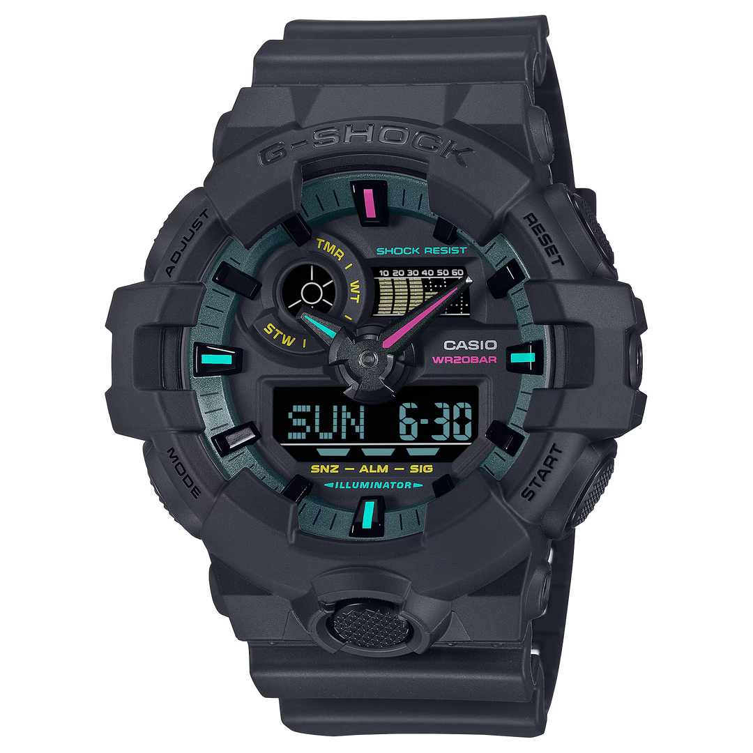 g-shock ga700mf 1a bold black vibrant color ana digi flourescent