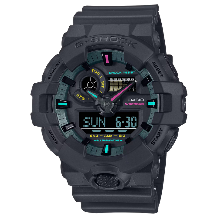 g-shock ga700mf 1a bold black vibrant color ana digi flourescent