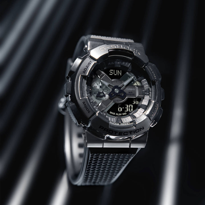 g-shock gm110bb 1a metal clad ana digi black metal