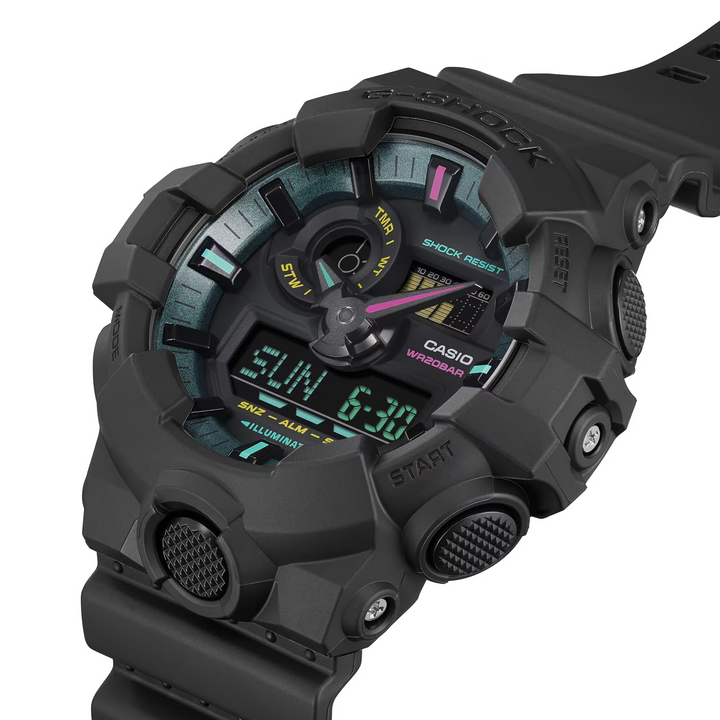 g-shock ga700mf 1a bold black vibrant color ana digi flourescent