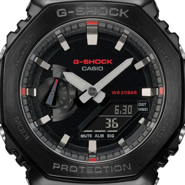 g-shock gm2100cb 1a metal clad black casioak red accents