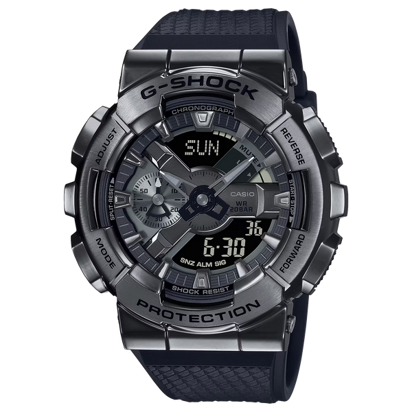 g-shock gm110bb 1a metal clad ana digi black metal